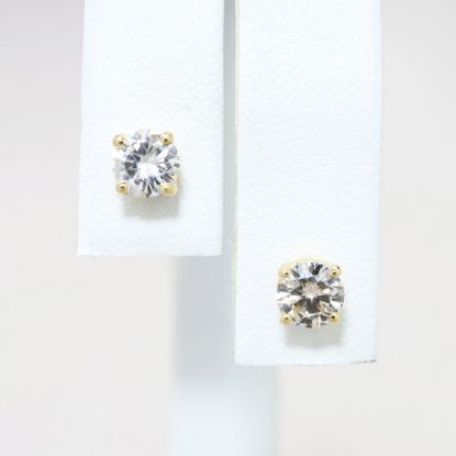 Picture of 1.00ct Round Brilliant Cut Diamond Solitaire Earrings, 14k Yellow Gold