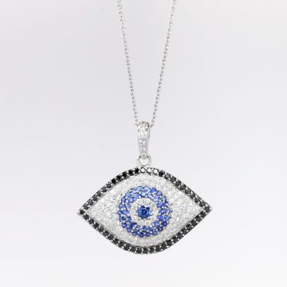Picture of Diamond and Sapphire "Evil Eye" Pendant Necklace, 18k White Gold