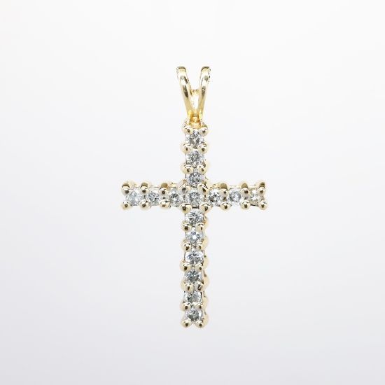 Picture of 0.50 Diamond Cross Pendant, 14k Yellow Gold