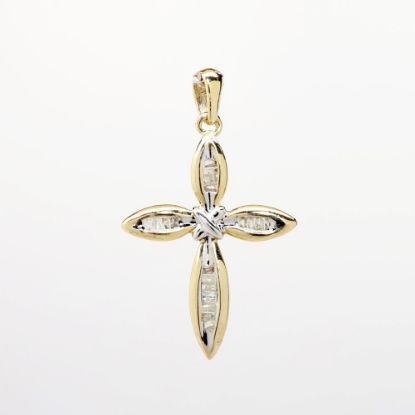 Picture of 0.33ct Diamond Baguette Cross Pendant, 14k Yellow Gold