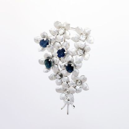 Picture of Mid Century 14k White Gold, Diamond and Sapphire Brooch