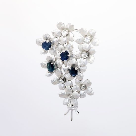 Picture of Mid Century 14k White Gold, Diamond and Sapphire Brooch