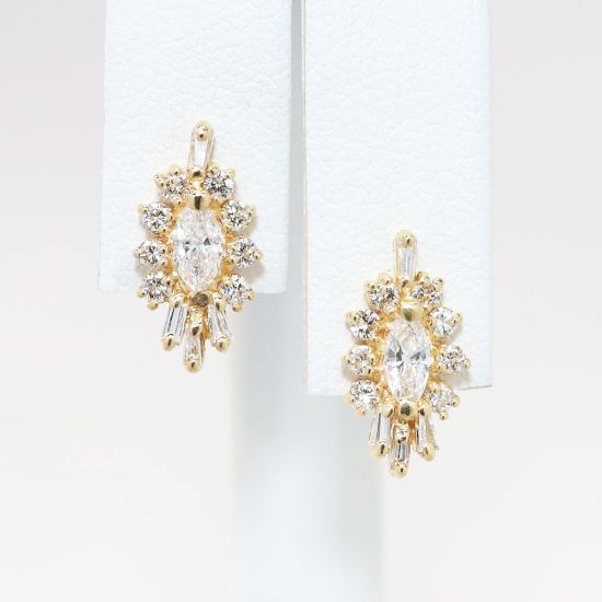 Picture of 1.00ct Diamond marquise/Baguette Cut Earrings, 14k Yellow Gold