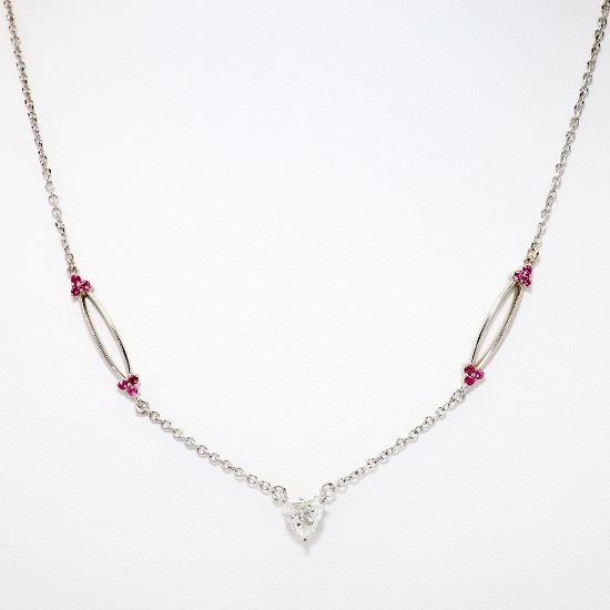 Picture of 0.55ct Diamond Heart Necklace with Pink Tourmaline Accents, 14k White Gold