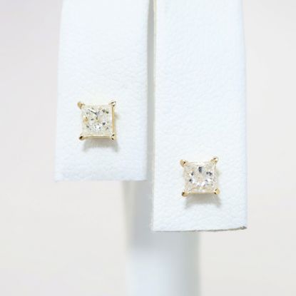 Picture of 14k Yellow Gold & 0.50ct Diamond Solitaire Earrings, Princess Cut