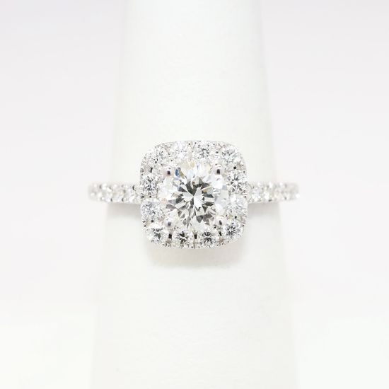 Picture of 0.88ct Round Brilliant Cut Diamond Ring with Square Halo in 14k White Gold