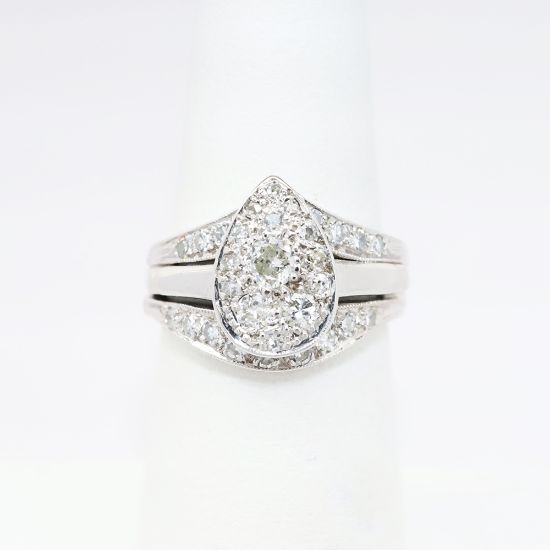 Picture of 0.75ct Diamond Pave Ring Set, Pear Shaped, 14k White Gold