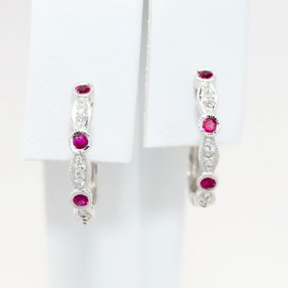 Picture of Diamond and Ruby Hoop Earrings in 14k White Gold