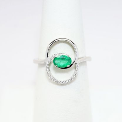 Picture of Emerald and Diamond Double Circle Ring in 14k White Gold