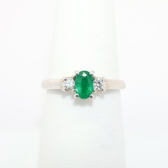 Picture of Emerald Ring with Diamond Accents in 14k White Gold