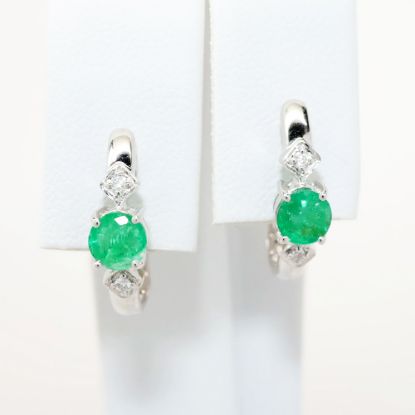 Picture of Emerald and Diamond Huggee/Hoop Earrings in 14k White Gold