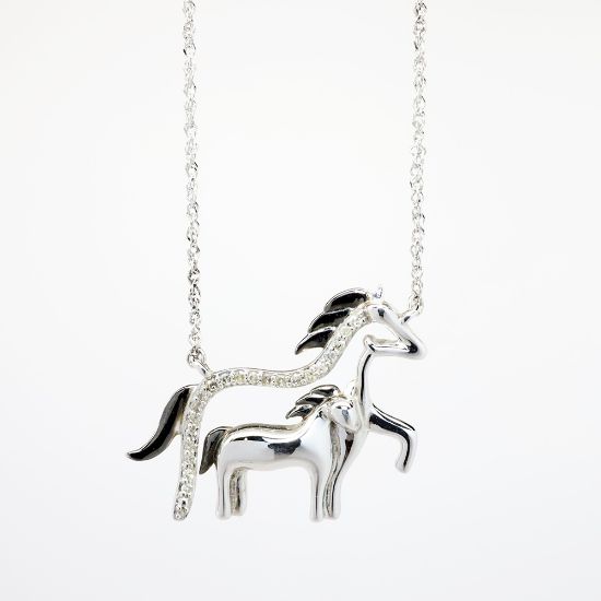 Picture of Mother and Baby Horse Pendant Necklace in 10k White Gold & Diamonds