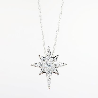 Picture of Diamond North Star Pendant Necklace in 14k White Gold