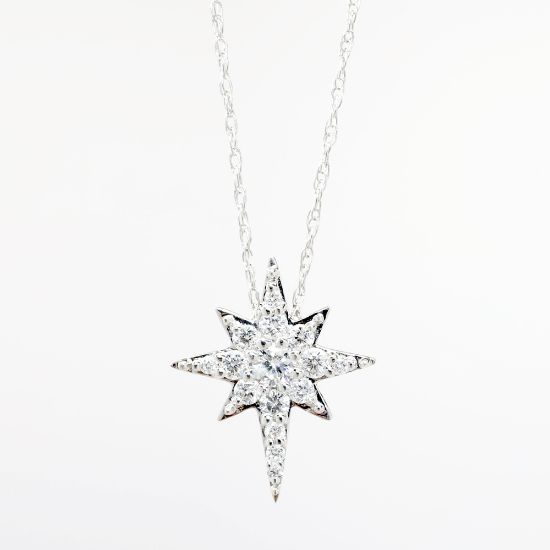 Picture of Diamond North Star Pendant Necklace in 14k White Gold