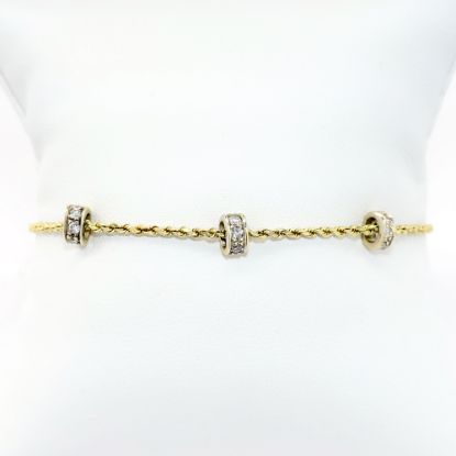 Picture of Rope Chain Bracelet with Three Diamond Loop Stations in 14k Two-Tone Gold