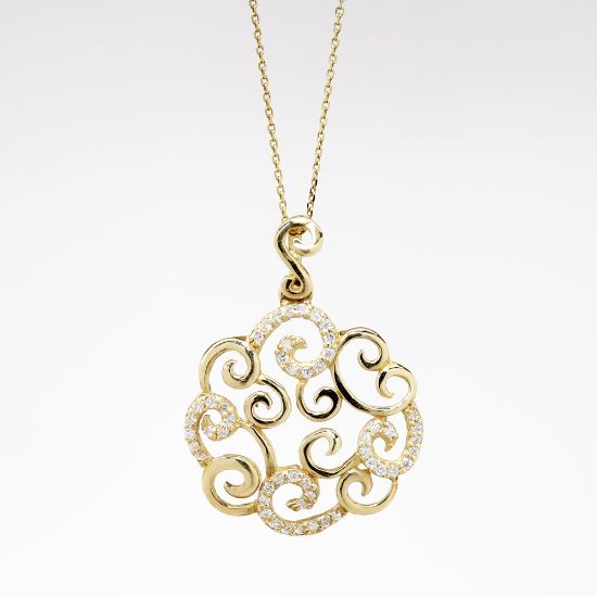 Picture of 0.22ct Diamond Swirl Pendant Necklace in 14k Yellow Gold