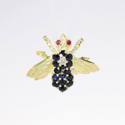 Picture of Bee Brooch with Sapphire, Diamond and Ruby in 18k Yellow Gold