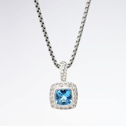 Picture of David Yurman Blue Topaz with Diamond Halo Sterling Silver Pendant Necklace