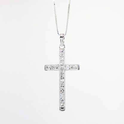 Picture of 0.33ct Diamond Cross Pendant Necklace in 14k White Gold