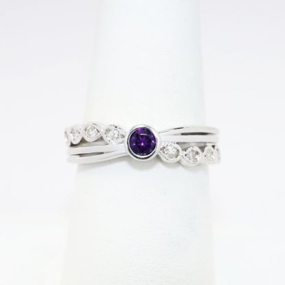 Picture of Bezel Set Amethyst Ring with Diamond Accents in 14k White Gold