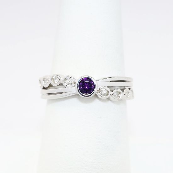 Picture of Bezel Set Amethyst Ring with Diamond Accents in 14k White Gold
