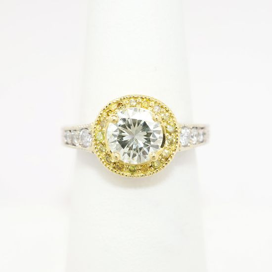 Picture of Light Yellow, Round Brilliant Cut, 1.20ct Diamond Ring in 14k White Gold