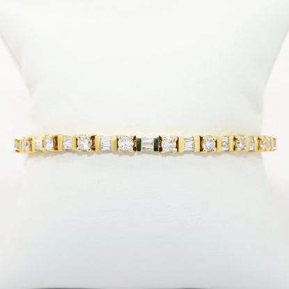 Picture of 4.00ct Round Brilliant & Baguette Cut Diamond Tennis Bracelet in 14k Yellow Gold