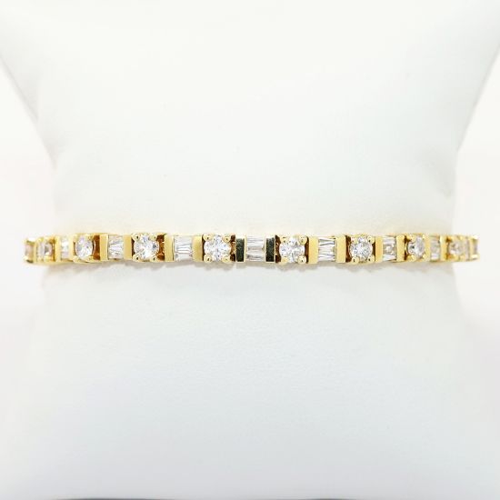 Picture of 4.00ct Round Brilliant & Baguette Cut Diamond Tennis Bracelet in 14k Yellow Gold
