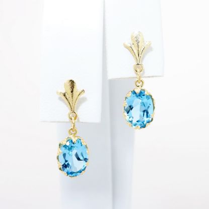 Picture of Blue Topaz Drop Earrings in 14k Yellow Gold