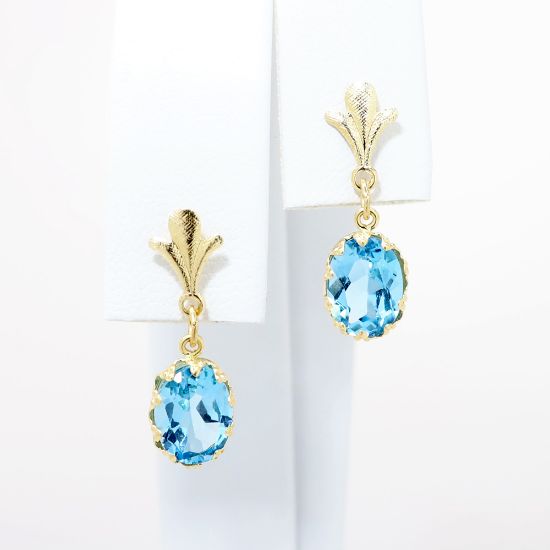 Picture of Blue Topaz Drop Earrings in 14k Yellow Gold