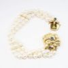Picture of Triple-Strand Cultured Pearl Bracelet with Decorative 14k Gold, Diamond & Sapphire Clasp