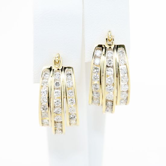 Picture of 2ct Diamond Triple Row Hoop Earrings in 14k Yellow Gold
