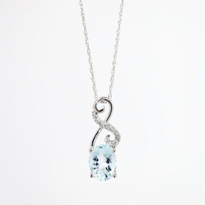 Picture of 14k White Gold & 1.64ct Oval Cut Aquamarine with Diamond Accents Pendant Necklace