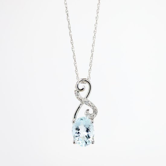 Picture of 14k White Gold & 1.64ct Oval Cut Aquamarine with Diamond Accents Pendant Necklace