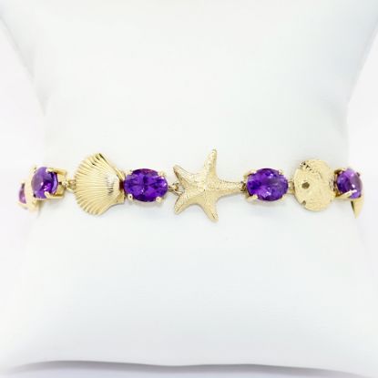 Picture of Amethyst Bracelet with Sea Shells, Sand Dollars & Starfish in 14k Yellow Gold