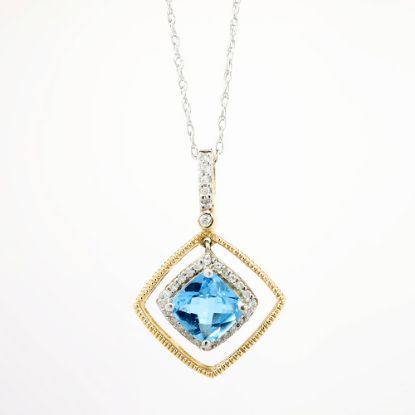 Picture of 14k Two-Tone Gold & 1.75ct Blue Topaz Pendant Necklace with Diamond Halo