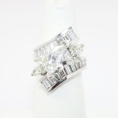 Picture of 14k White Gold Marquise & Brilliant Cut & Diamond Cluster Accented Cocktail Ring