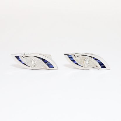 Picture of 14k White Gold, Diamond and Synthetic Sapphire Cufflinks