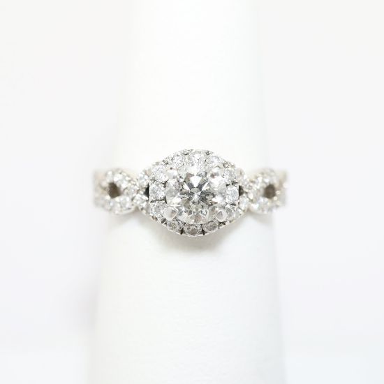 Picture of 14k White Gold, Round Brilliant Cut & Diamond Cluster Accented Engagement Ring