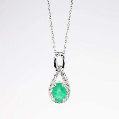 Picture of 14k White Gold & Emerald with Diamond Halo Pendant Necklace