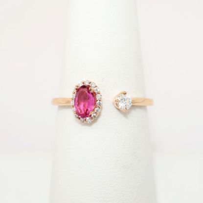 Picture of 14k Rose Gold, Oval Cut Pink Tourmaline and Diamond Ring