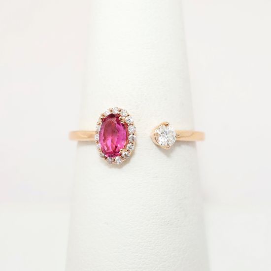 Picture of 14k Rose Gold, Oval Cut Pink Tourmaline and Diamond Ring