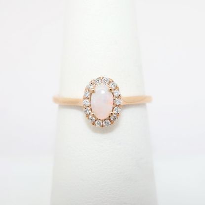 Picture of 14k Rose Gold, Opal and Diamond Halo Ring