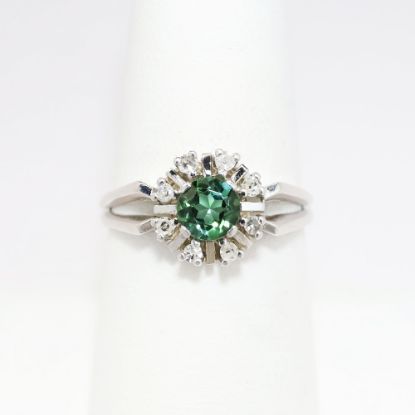 Picture of 14k White Gold & Green Tourmaline Ring with Diamond Halo