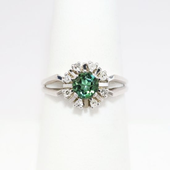 Picture of 14k White Gold & Green Tourmaline Ring with Diamond Halo