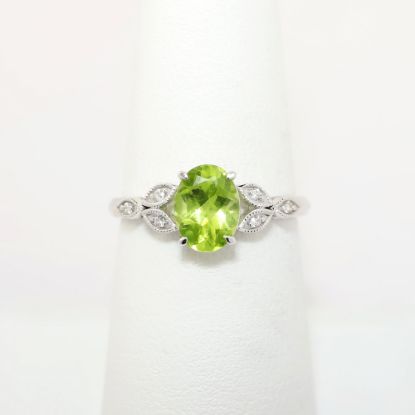 Picture of 14k White Gold, Oval Cut Peridot & Diamond Ring