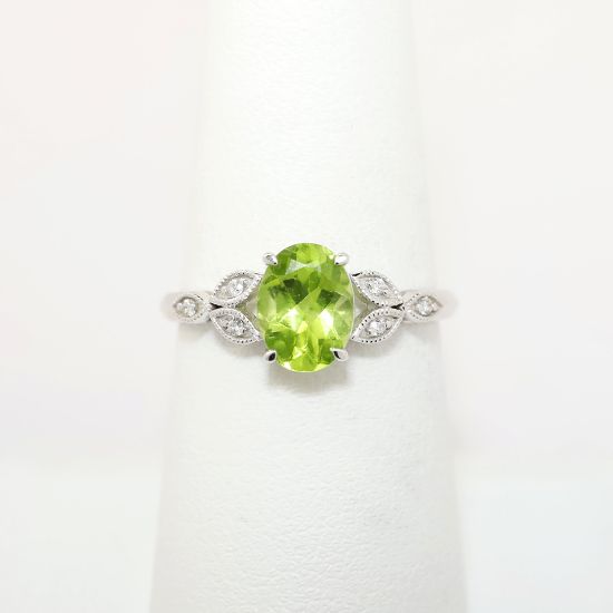 Picture of 14k White Gold, Oval Cut Peridot & Diamond Ring