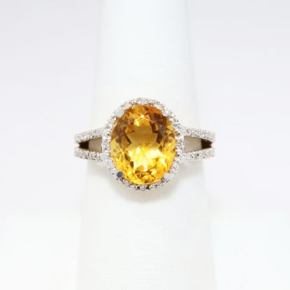 Picture of 14k Two-Tone 3.00ct Oval Cut Citrine Ring with Diamond Halo