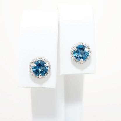 Picture of 14k White Gold & London Blue Topaz Solitaire Earrings with Diamond Halo