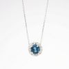 Picture of 14k White Gold & 0.75ct Blue Topaz Pendant Necklace with Diamond Halo